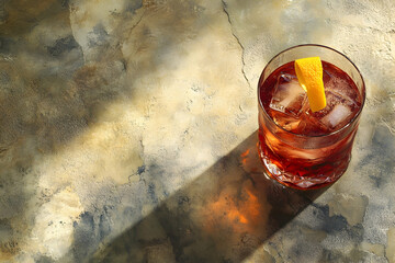 Negroni Cocktails with Orange Twist Set Against a Textured Stone Background_