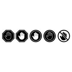 Stop hand icon vector set. Do not touch illustration sign collection. Hand forbidden symbol.