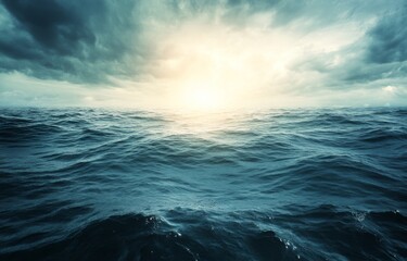 Fototapeta premium Dark storm clouds over turbulent ocean waters create a dramatic seascape
