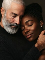 Fototapeta premium A touching family reunion in a professional studio, capturing the joy and deep bonds of love through warm embraces.