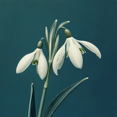 Fototapeta premium Snowdrop flower blooming in a tranquil garden during early spring