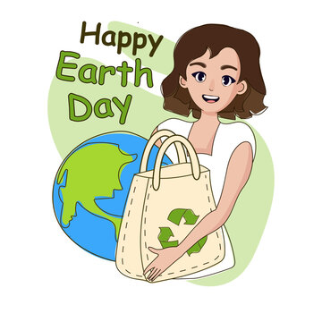 Vector Illustration of Happy Earth Day in Anime Style, Transparent Background, Eco-Friendly Image