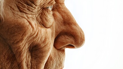 21. A profile of an elderly male face structure, emphasizing wrinkles and aging features, on a white background