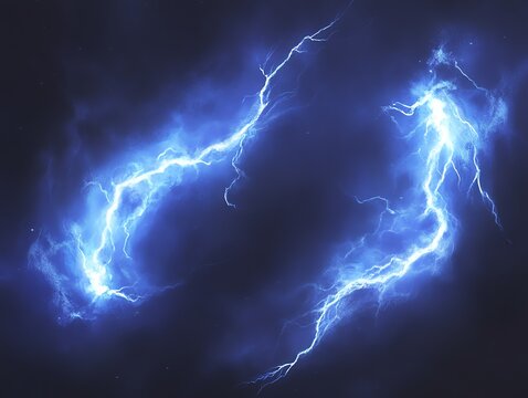 Two bright blue lightning bolts in the shape of an S on a black background.