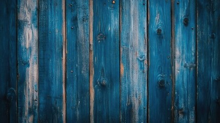 Fototapeta premium Rustic blue wooden boards with a textured, grunge finish, ideal for wall backgrounds and panoramic designs.