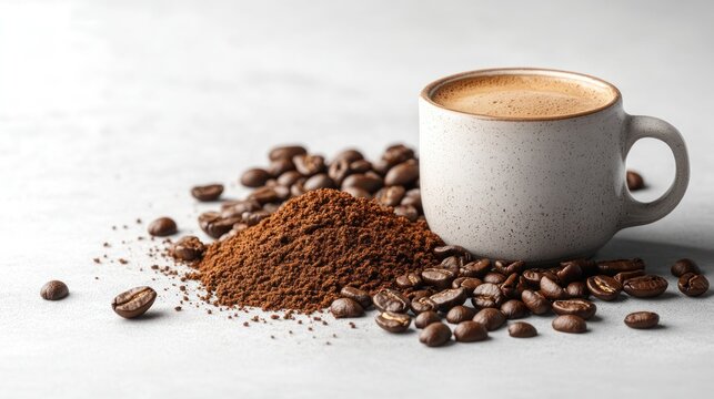 Espresso cup with coffee beans and grounds. (2)