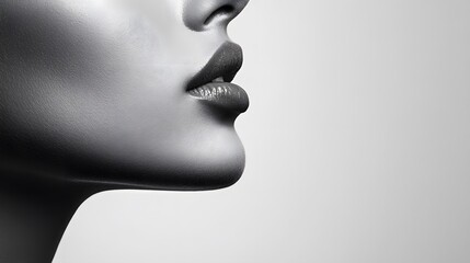 32. A profile view of a female face, emphasizing the neck and jaw, on a white background