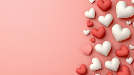 collection of soft pastel hearts in red and white colors, perfect for dreamy Valentine Day theme. gentle arrangement creates romantic and cheerful atmosphere