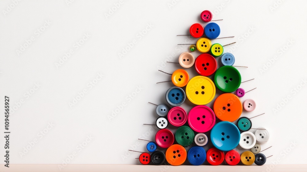 Poster colorful button tree is displayed on a white background. the tree is made up of many different color