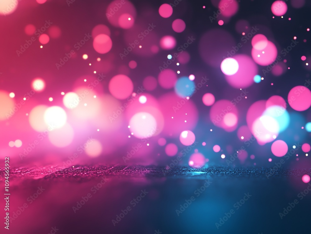 Poster a vibrant abstract background with colorful bokeh effects in pink and blue tones.