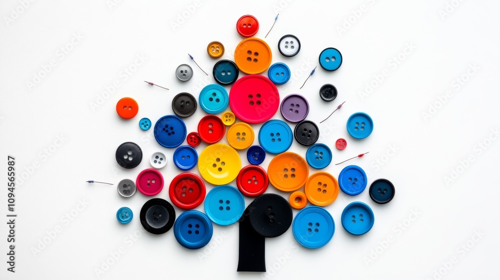 Poster colorful button tree made of various buttons of different sizes and colors. the tree is a creative a