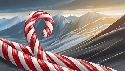 Vibrant Red and White Striped Candy Cane for a Photorealistic Food Illustration â€“ Detailed Christmas Holiday Sweet Treats with Festive Peppermint Design in High-Quality JPEG Format