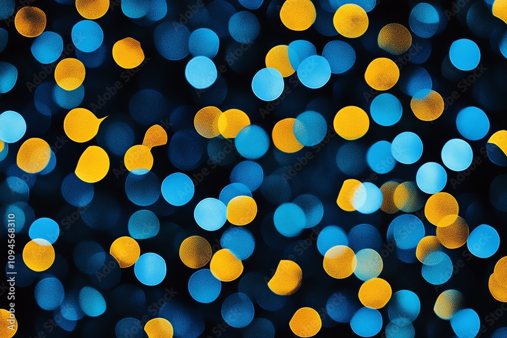 Poster a blurred background of blue and yellow bokeh lights creating a vibrant, festive atmosphere.