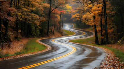 Fototapeta premium Winding Road Through Autumn Forest - Photography