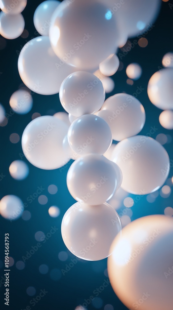 Poster abstract representation of spheres in a dynamic, blue-themed environment.