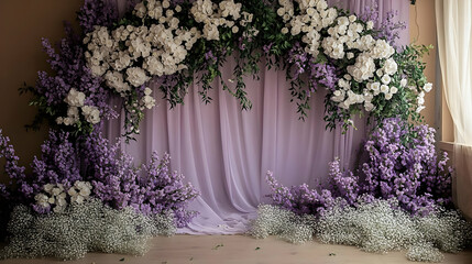 Purple and White Floral Arch Backdrop