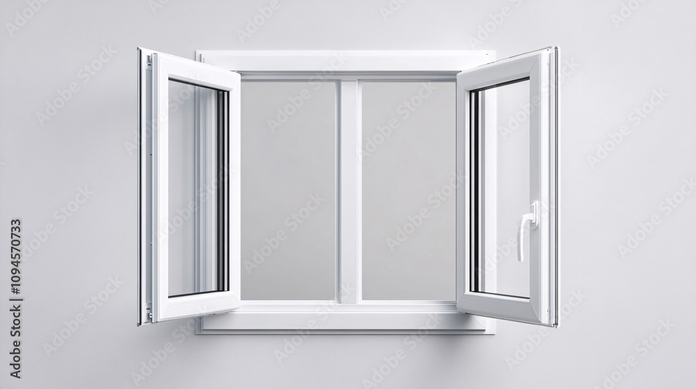 Poster white casement window opening on empty background