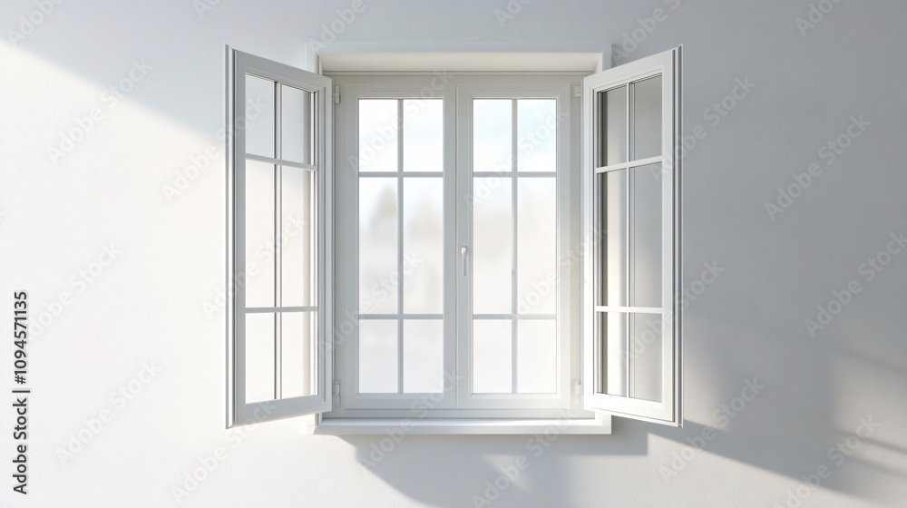 Aufkleber Sunlight illuminating open window with white frame