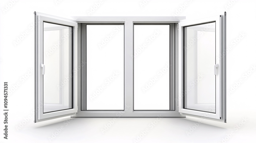Poster Modern white double window open on a white background