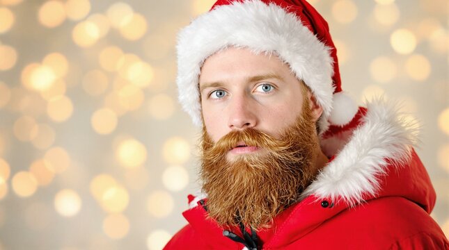 Man in Santa Hat and Red Coat, Festive Christmas Portrait