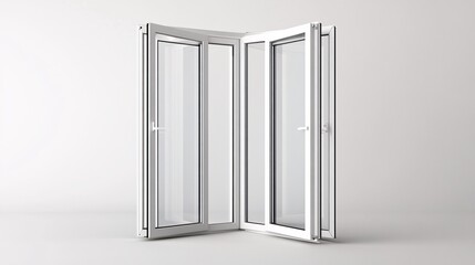 White folding patio doors opening on a white background