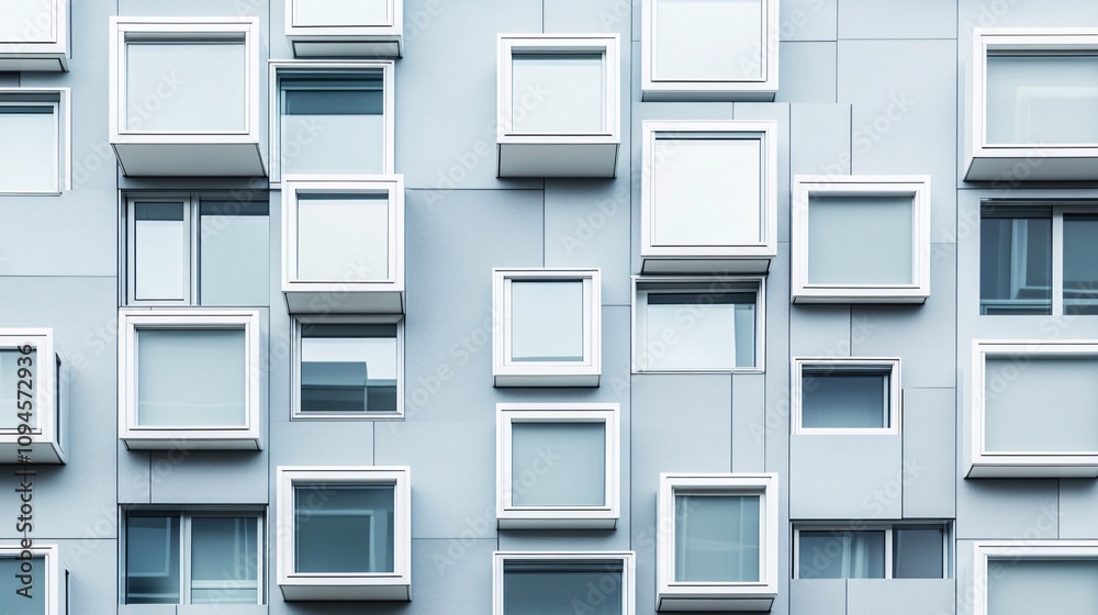 Aufkleber Modern building facade showing protruding windows creating abstract pattern