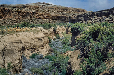 Rock formations in the desert of Chaco canyon. Erosion. New Mexico USA. Slide reproduction from 1984.