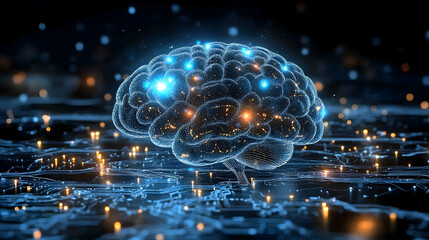 Digital Brain Illustration with Circuitry