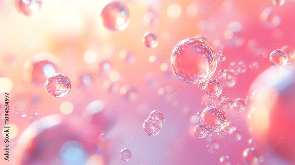 Poster a vibrant abstract image of floating bubbles against a soft, colorful background.