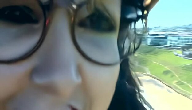 A smiling couple in helmets prepares for paragliding over a scenic landscape.
