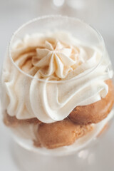 A beautiful dessert, tiramisu in a glass,