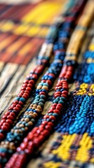 Brightly colored clay beads on wood highlight traditional South African craftsmanship