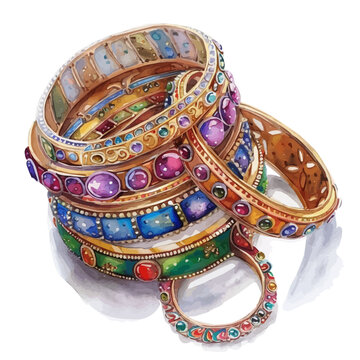 colorful gemstone bangles stack watercolor style clip art preview
