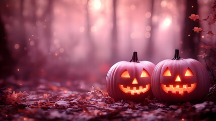 Spooky Jack-O-Lanterns in a Fantasy Forest Illustration