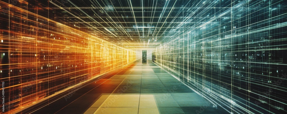 Poster Server room is processing data with futuristic visual effects