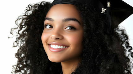 Smiling Graduate Woman with Curly Hair - Photo