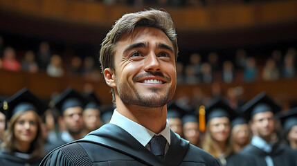 Graduate Student Smiling in Cap and Gown - Realistic Image