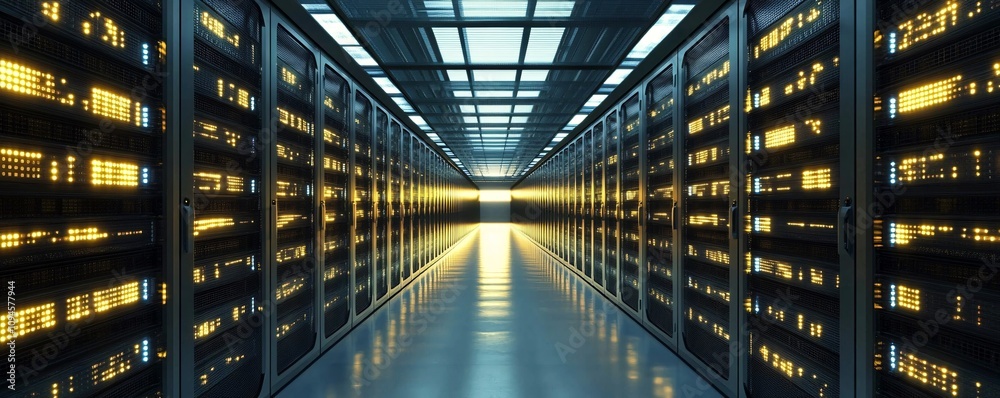 Aufkleber Server room maintaining high security and data processing with bright lights