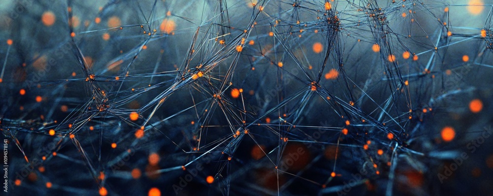 Aufkleber Neural network transmitting data with glowing nodes and connections