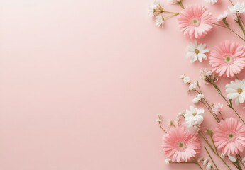 Delicate white cherry blossom branches arranged on a soft pink background for spring decor