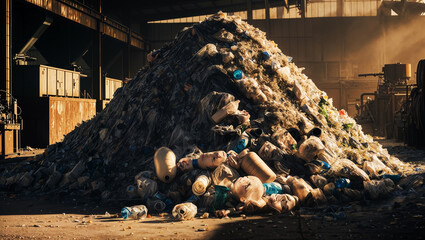 Huge pile of plastic waste polluting industrial environment
