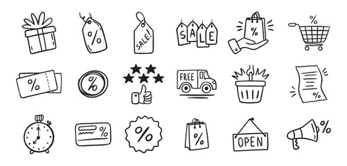 Fototapeta premium Loyalty card hand drawn doodle element icons. Symbol for Loyalty card, incentive program outline illustration icon