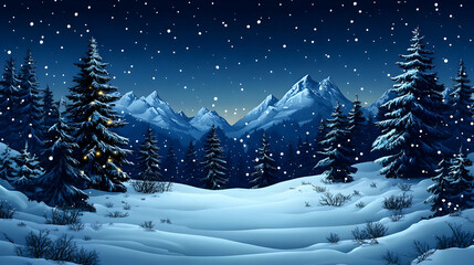 Snowy Mountain Night Illustration