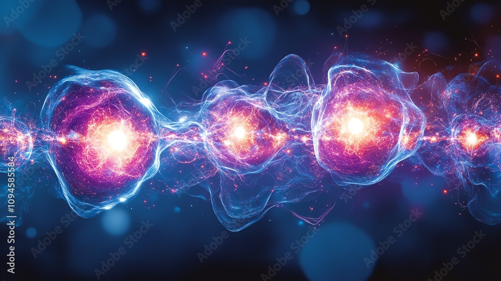 Aufkleber abstract representation of atomic or molecular structures with vibrant energy waves.
