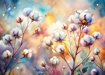 Fototapeta premium Abstract floral illustration in watercolor cotton: gentle pastel blooms.