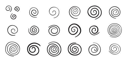 Hand drawn doodle spiral set. Drawing line spirals vector illustration