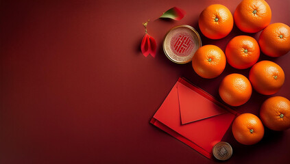 Chinese New Year Mandarin orange and red packet background