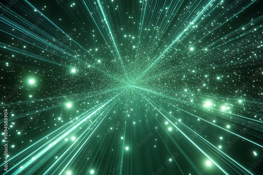 Poster A dynamic representation of light rays and particles in a cosmic space.