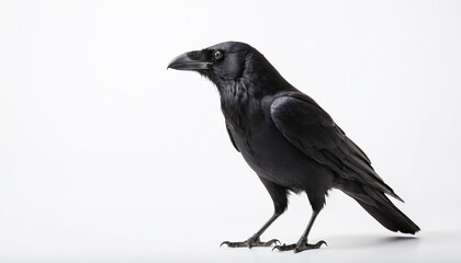 Black Crow on White Background &ndash; Minimalist Bird Photography.