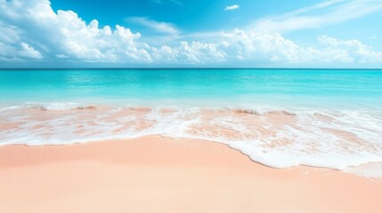 Tranquil Turquoise Ocean Waves Crashing on a Pink Sandy Beach